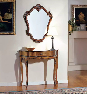 Elegant brown console table mirror classic bedroom set