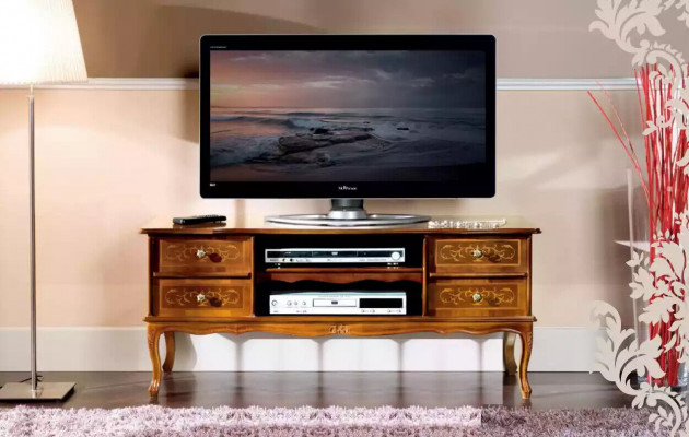 Classic brown RTV luxury TV cabinet lowboard with drawers wooden furniture