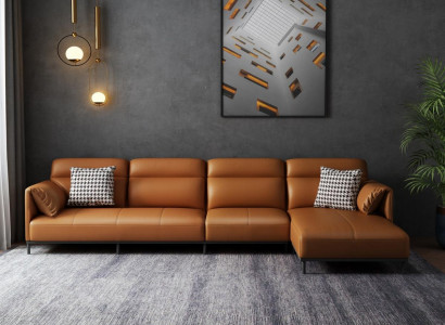 Leather sofa, couch, living area suite, design, modern sofa, corner sofa, L-shape, orange