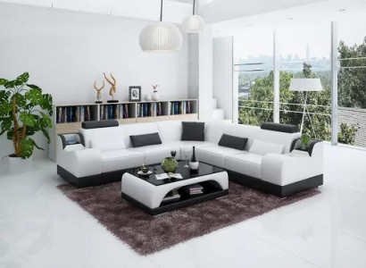 Modern sectional sofa, corner couch design, living room furniture, leather upholstery couch