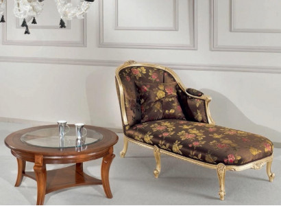 Classic chaise longue + coffee table gold flowers lounge Italian furniture table