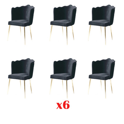 Group Set 6 Chairs Textile Upholstered Seat Stainless Steel Dining Room