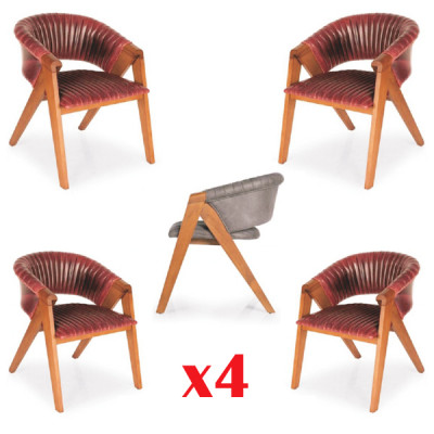 Set of 4 Chairs Modern Upholstered Design Group Wooden Dining Room Chair