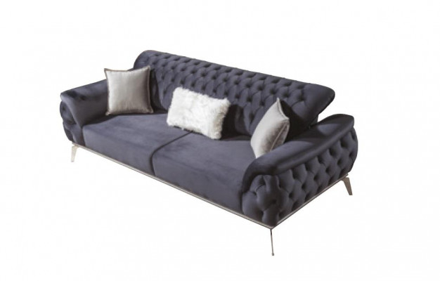 Sofa set 3+3+1 seater blue armchair luxury Chesterfield furniture