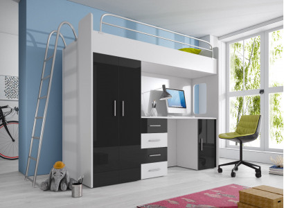 BUNK BED LOFT BED DESK + WARDROBE-RAJ 4D BLACK