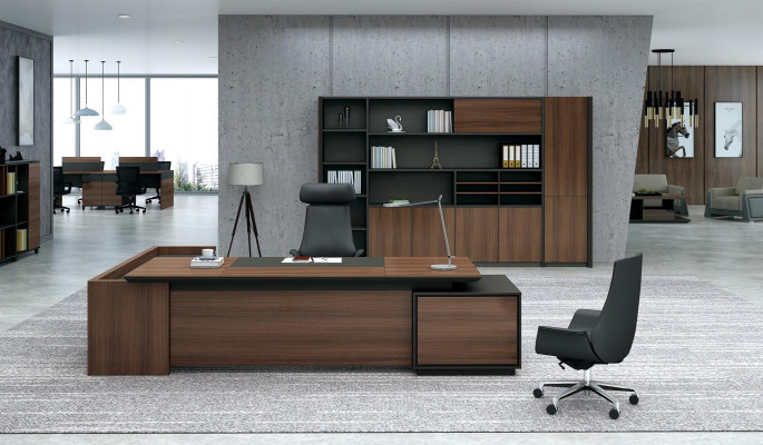 Corner desk + cabinet shelf wood 2-piece set office furniture