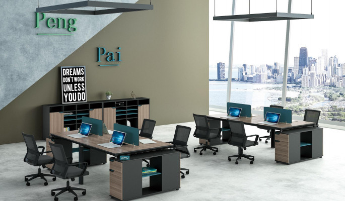 Office furniture setup tables desk call center wood 4 workstations desk