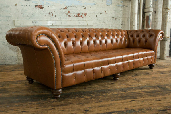 Brown Chesterfield leather sofa 4-seater XXL big sofa couches new upholstery