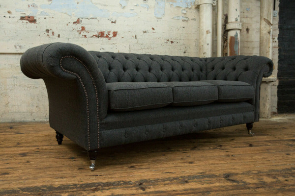 Black Chesterfield Upholstered Sofa Designer 3-Seater Living Room Couch