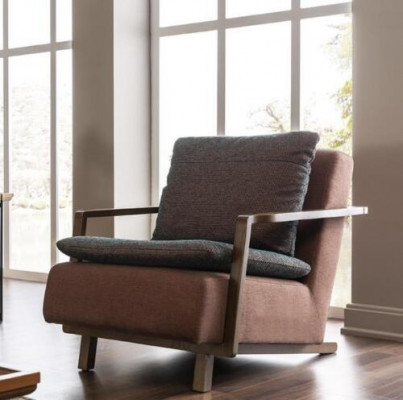 Armchair, wing chair, cocktail chair, modern seat, wood frame, fabric seat.