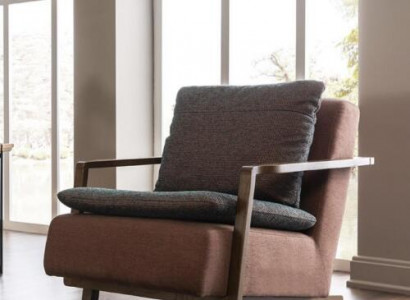 Armchair, wing chair, cocktail chair, modern seat, wood frame, fabric seat.