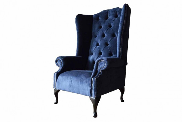 Chesterfield Design Armchair Upholstery Luxury Blue Textile Couches Wing Chair