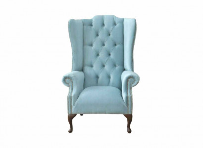 Baby blue wing chair armchair design upholstered sofa couch Chesterfield textile new