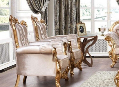 Armchair wing chair luxury fabric seat sitter design upholstery baroque textile furniture