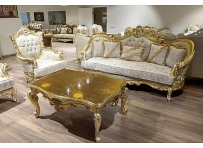 3+1 Seating Sofa Set Luxurious Golden Coffee Table Living Room 3-piece.