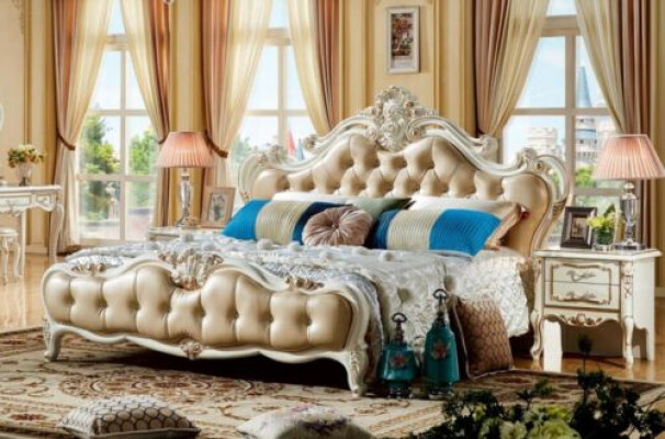 Baroque Bedroom 3-piece Set Bed + 2x Console Side Table Beds