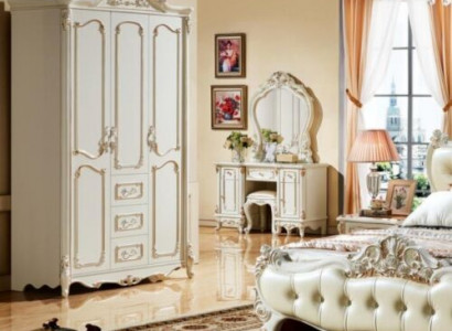 Three-door wardrobe closet white baroque rococo cabinets wood