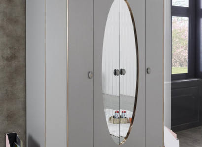 Wardrobe Bedroom Closet Wood Cabinets with Mirror Gold Gray