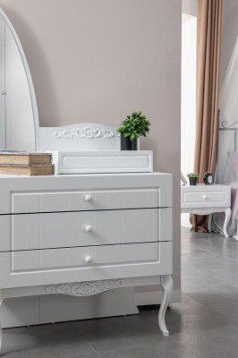 Dresser with mirror youth room furniture design new wood white color