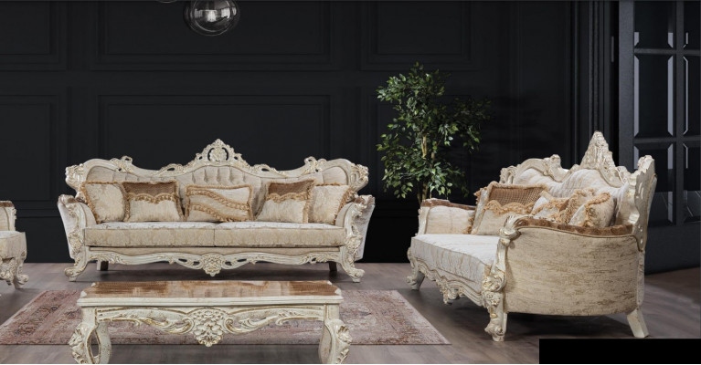 Sofa Set 3+3 Seater Set Sofa Sofas Armchair Seat Fabric Baroque Set Group