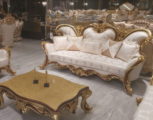 Luxury Three-Seater Sofa, 3-Seater Sofa, Sofas, Armchair, Fabric, Baroque Style, Rococo, 240cm