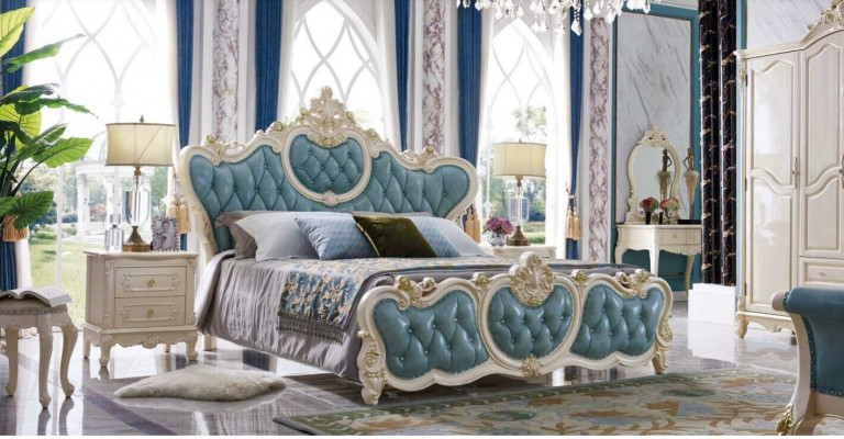 Classic Bedroom Set Hotel Bed Baroque Furniture Beds Nightstand 3-piece set