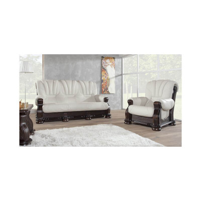 Three-seater sofa leather couch wood upholstery classic carved couches sofas