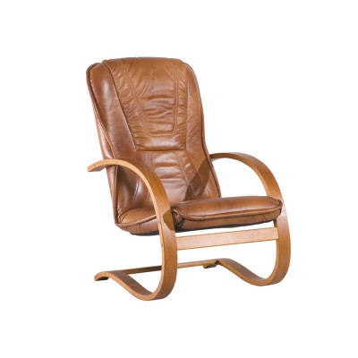 Chair Genuine Leather Brown Natural Wood Modern New Office Chair Soft Seat Dark Color