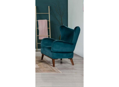 Armchair 1-seater design living room upholstery wood modern turquoise