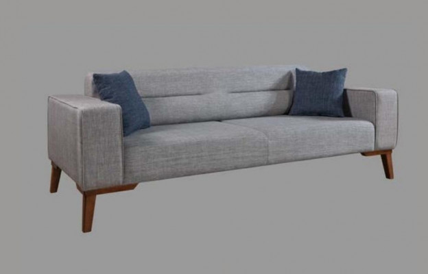 Upholstered Seat Couch 3-Seater Gray Sofa Sofas Textile Fabric Three-Seater Fabric