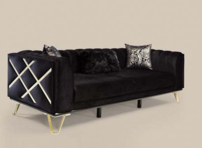 Luxury Sofa 3-Seater Couch Textile Furniture Black Velvet