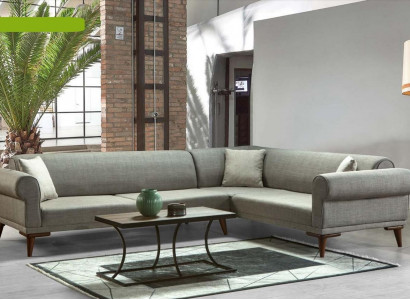 L-shaped sectional sofa upholstery luxury living room soft style sofa gray