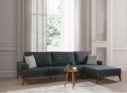 Sectional L-shaped sofa set, fabric seat, living room upholstered furniture, corner sofa.